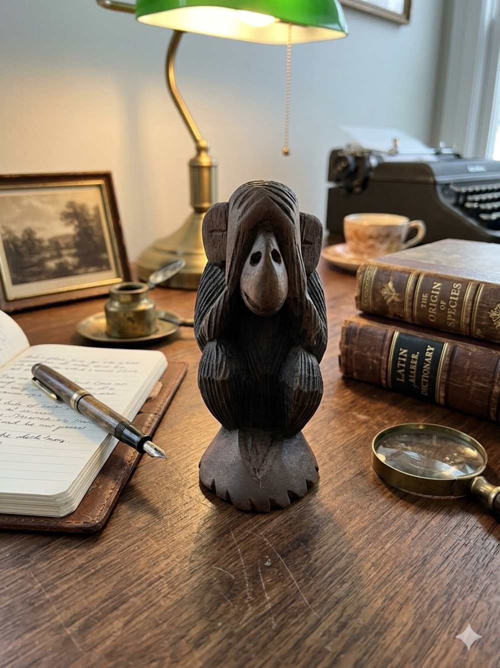 Hand-Carved Brown Wooden  “ See no evil” Monkey Figurine